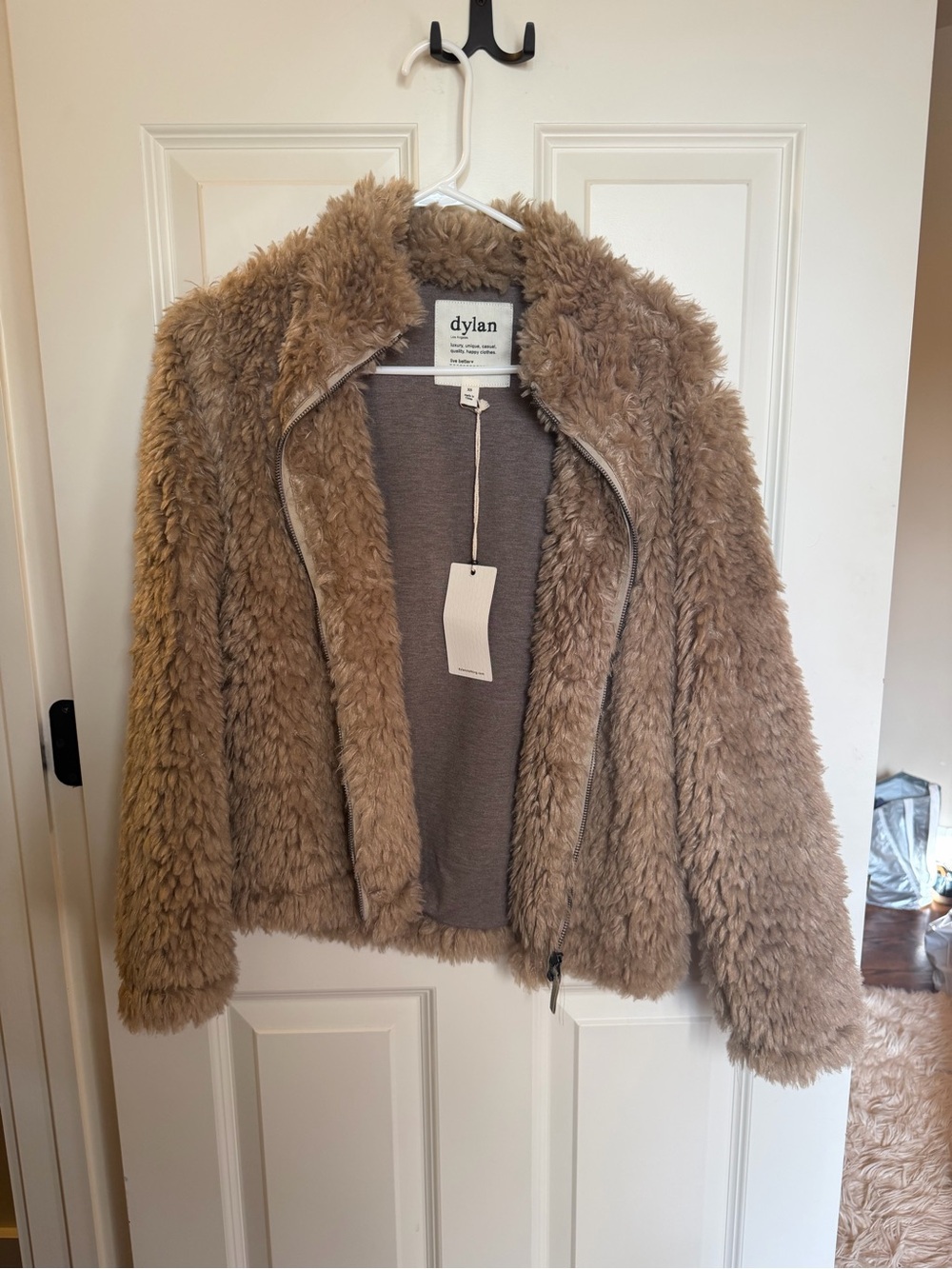 dylan Plush Faux Fur Zip Jacket in Taupe Brown